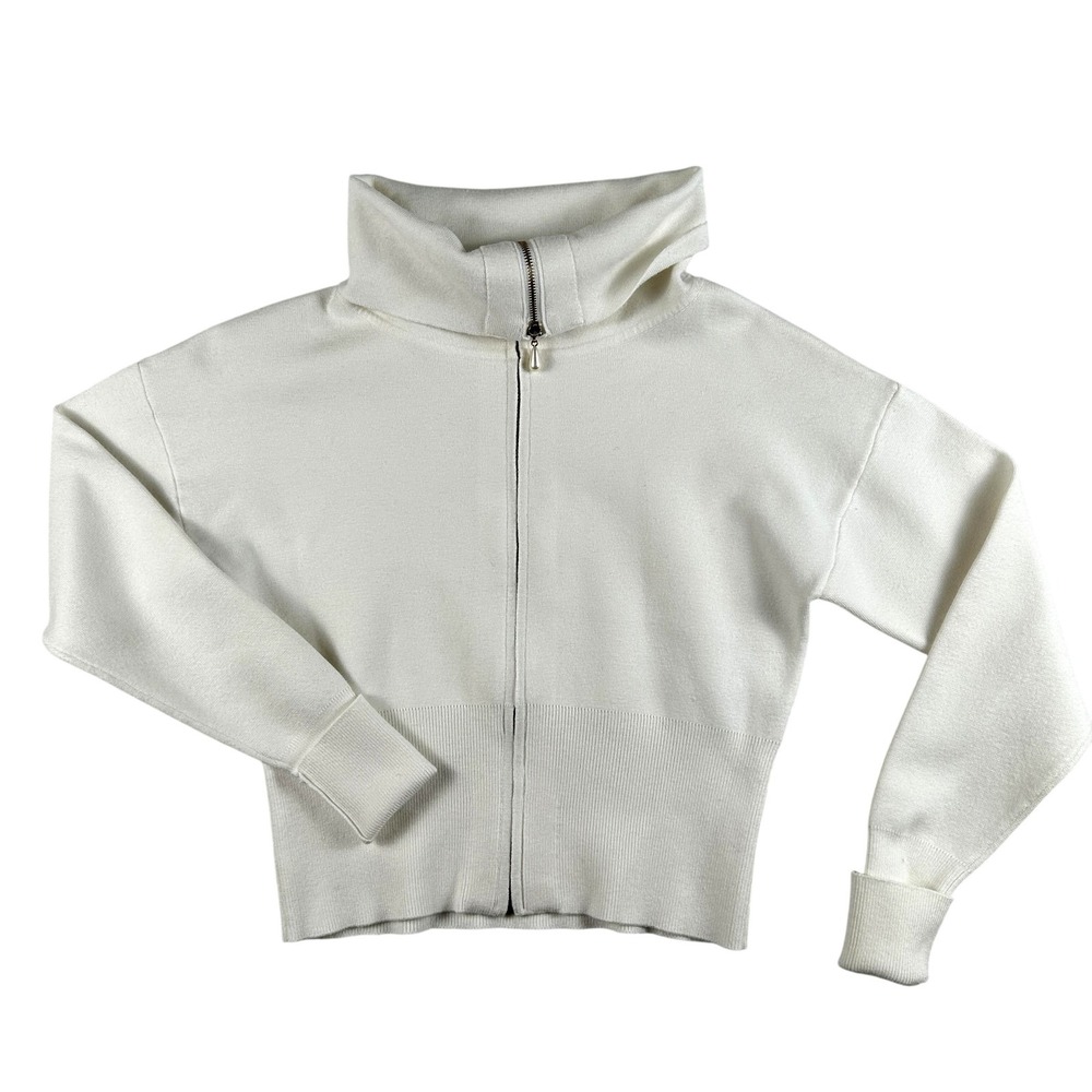 One Grey Day Sweater Womens Small Full Zip White Turtleneck Mock Knit Cropped